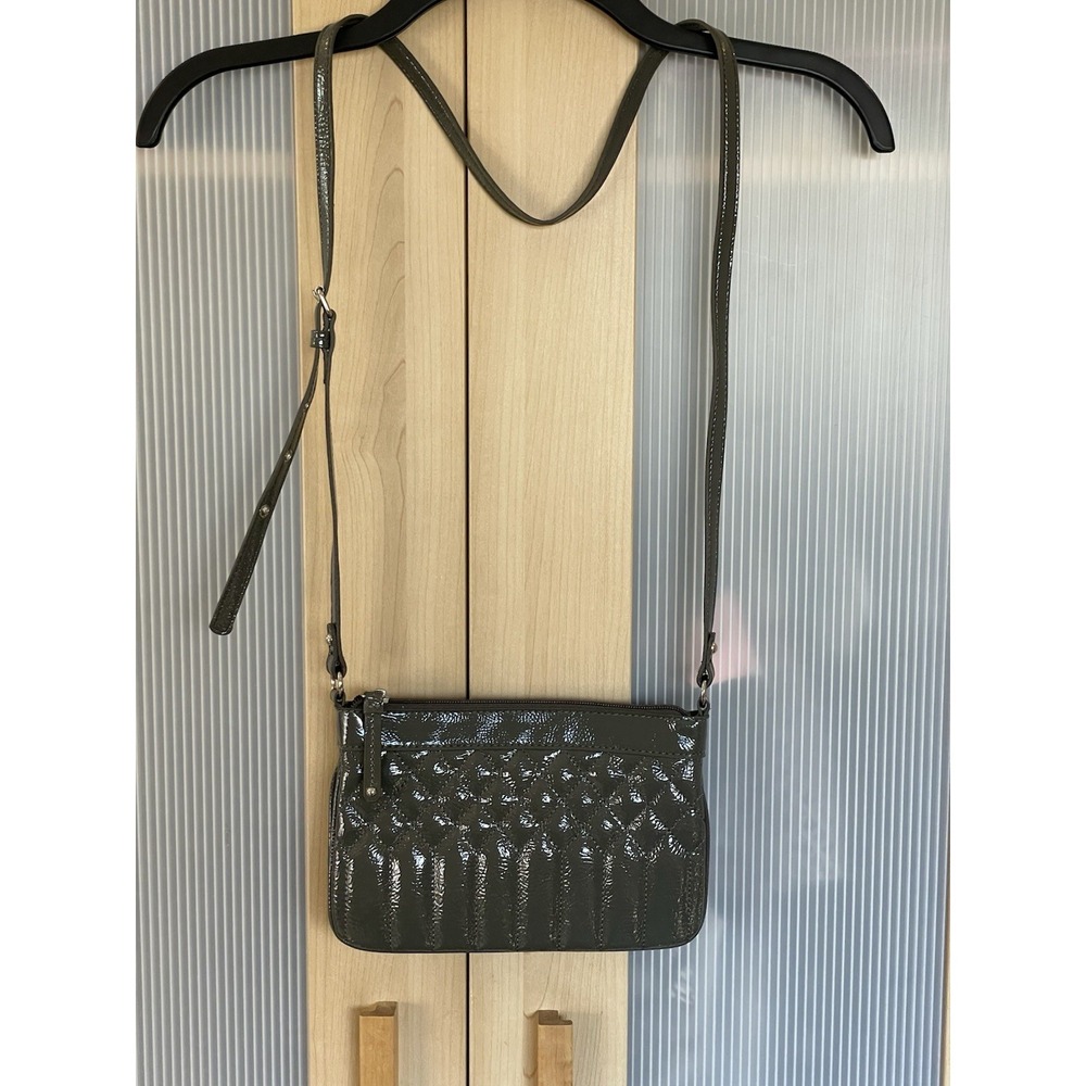 Nine West small‎ purse Gray Crossbody Bag Travel Casual Quilted Patented Leather